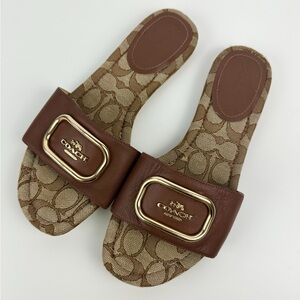 COACH Evy Brown Logo Slides Sandals